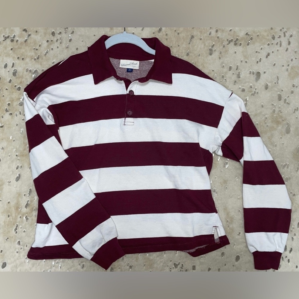 Universal Thread Burgundy & Cream Striped Long Sleeve Top M - Picture 3 of 5